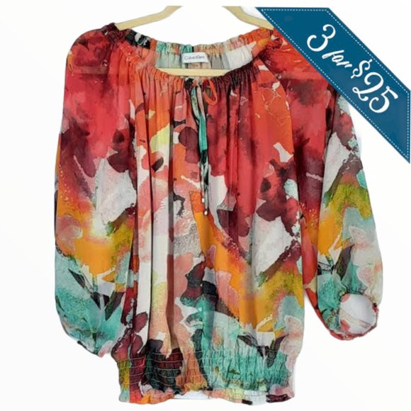 Calvin Klein Tops - 3/$25💦 PXS Calvin Klein Multi color Blouse Top